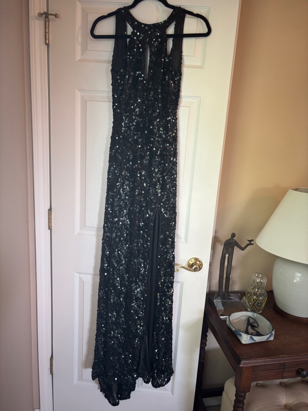 Black Sequin Halter Evening Gown